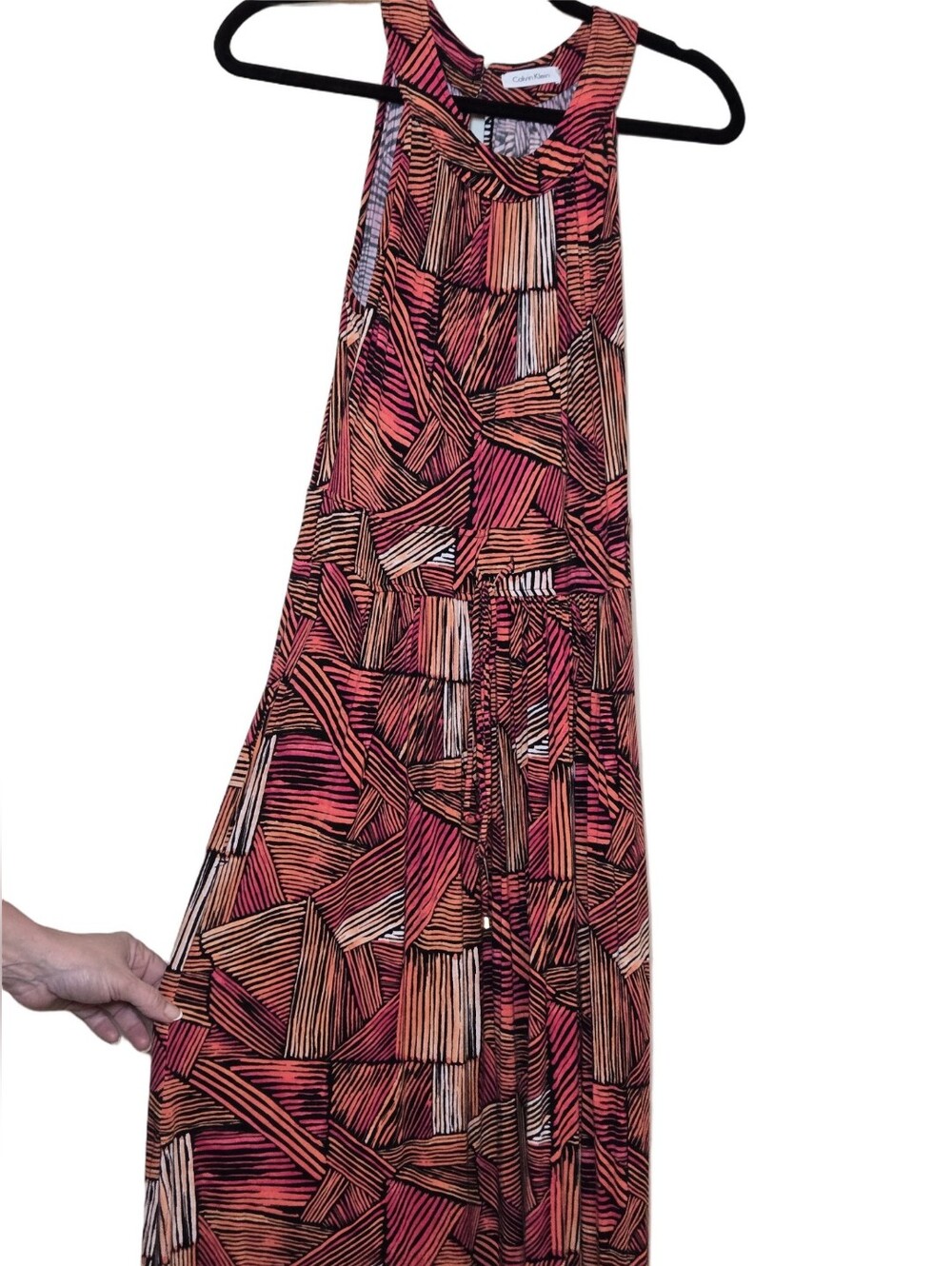 Calvin Klein Sleeveless Geometric Print Maxi Dress in Rust & Black - Picture 4 of 6
